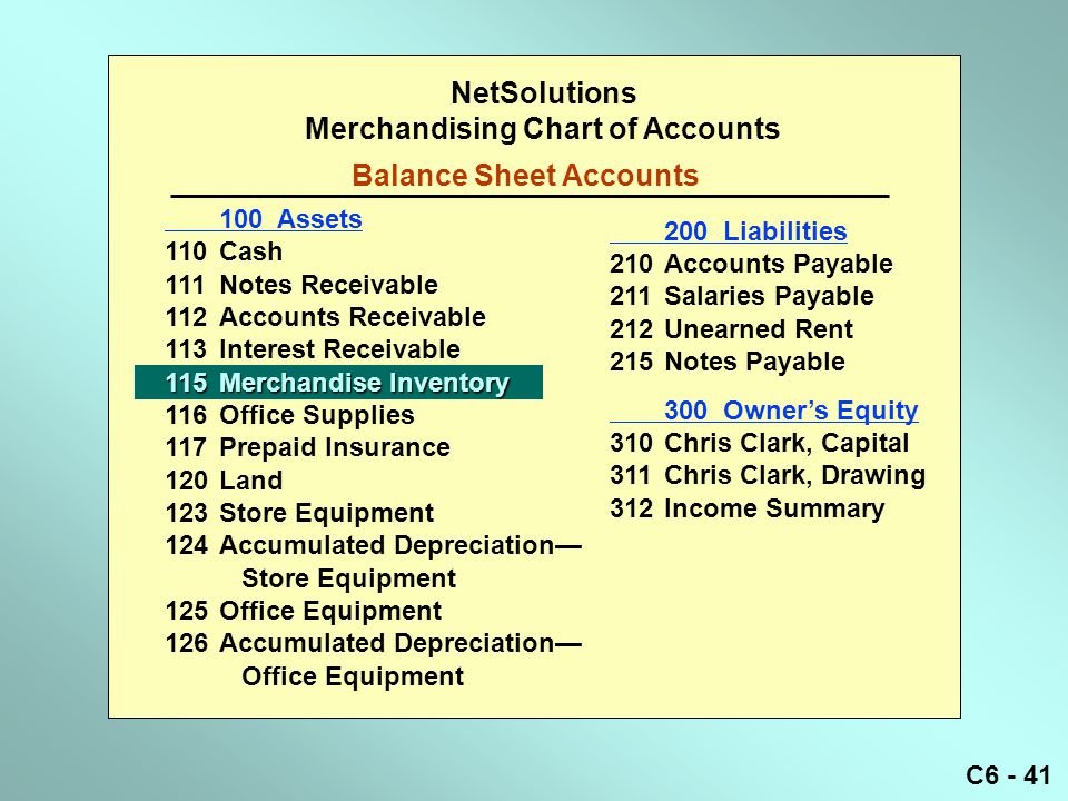 A Chart Of Accounts For A Merchandising Business
