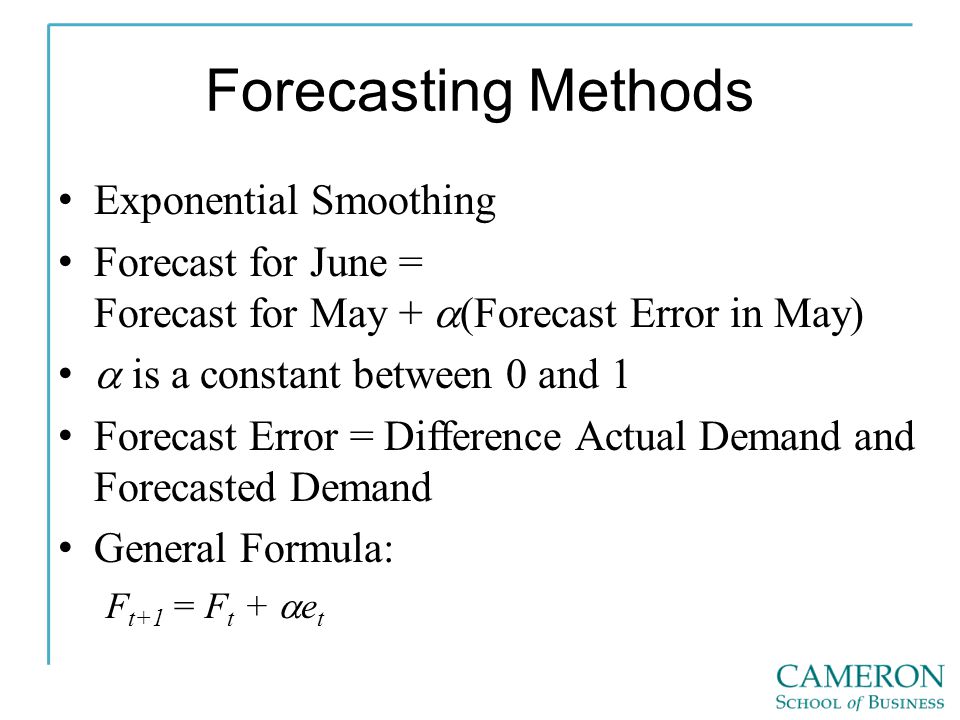 Forecasting Methods Exponential Smoothing