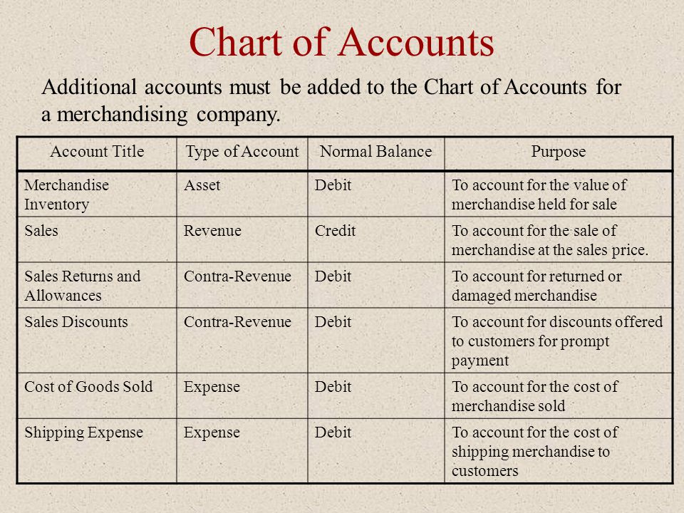 A Chart Of Accounts For A Merchandising Business