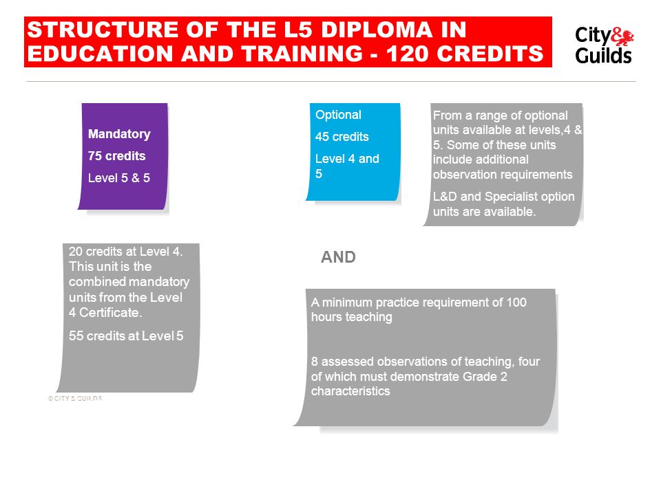 Structure of the L5 DIPLOMA in Education and Training CREDITS