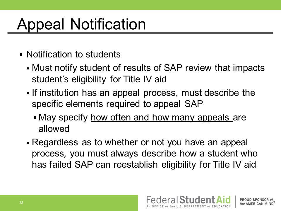 Appeal Notification Notification to students