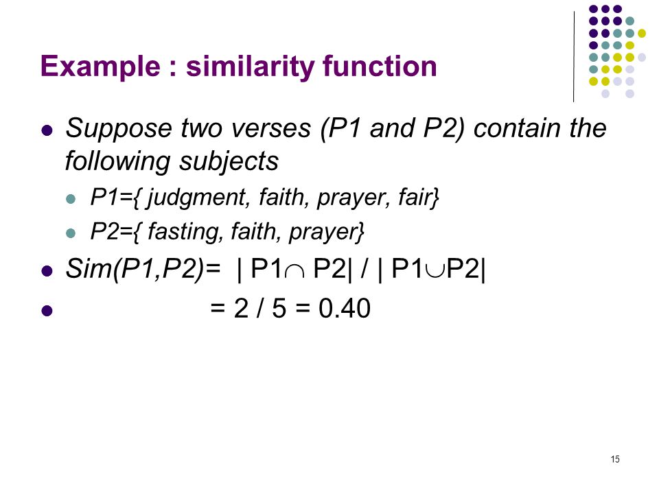 Example : similarity function