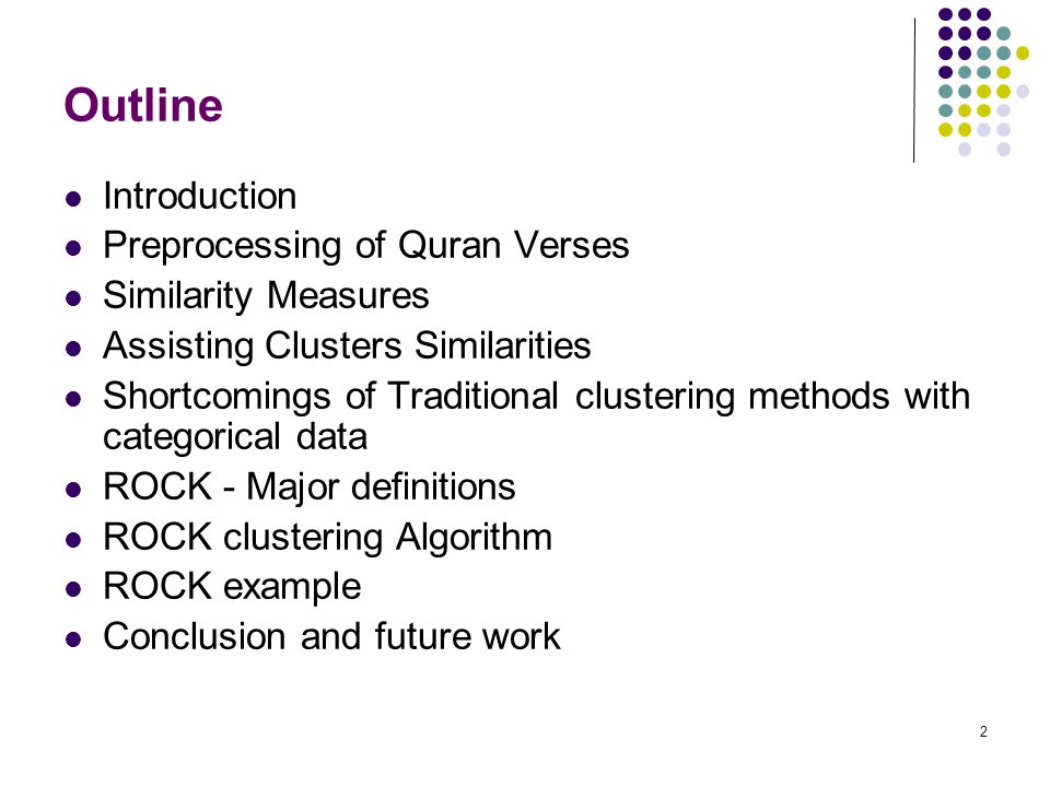 Outline Introduction Preprocessing of Quran Verses Similarity Measures
