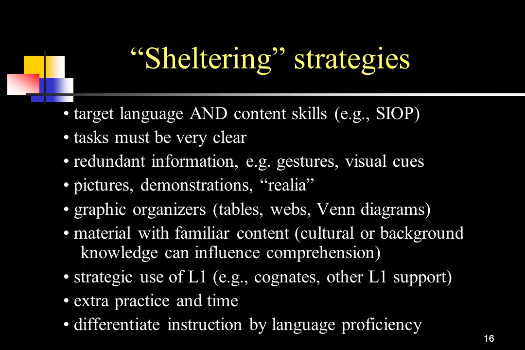 Sheltering strategies