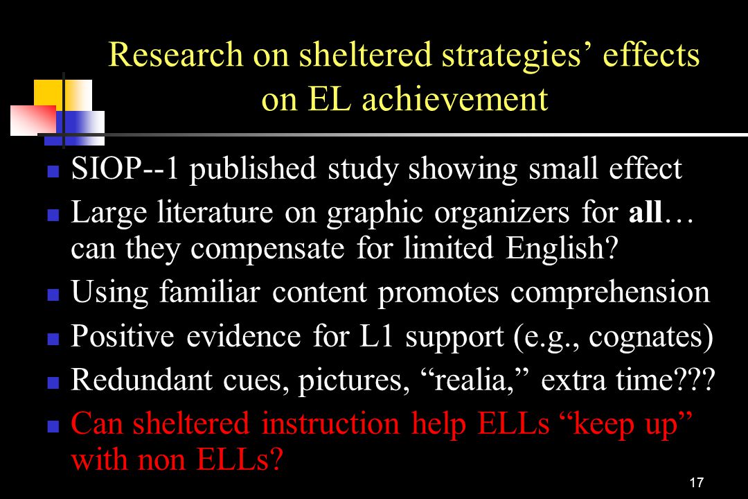 Research on sheltered strategies’ effects on EL achievement