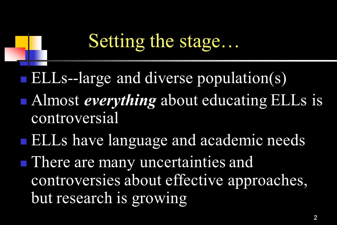 Setting the stage… ELLs--large and diverse population(s)