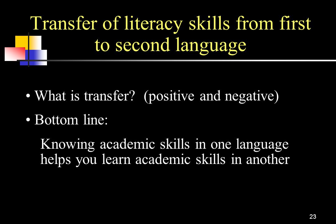 Transfer of literacy skills from first to second language