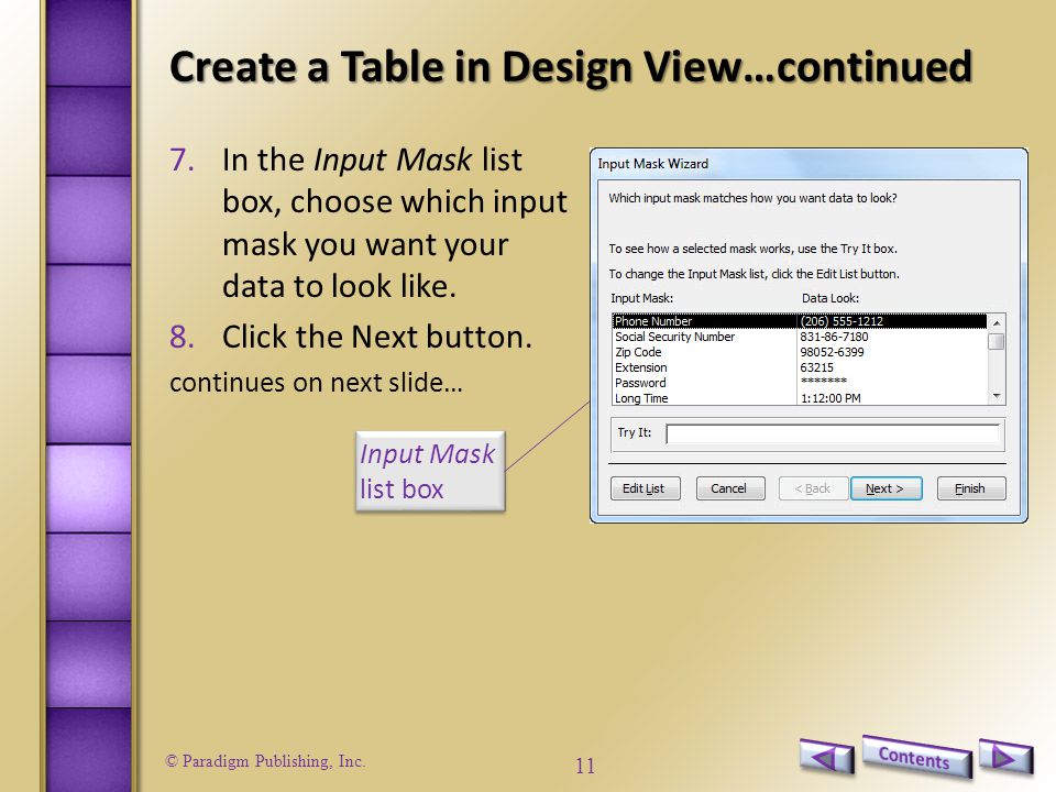 Create a Table in Design View…continued