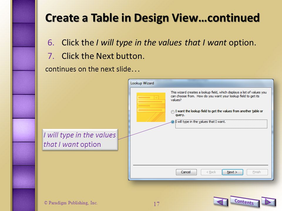 Create a Table in Design View…continued