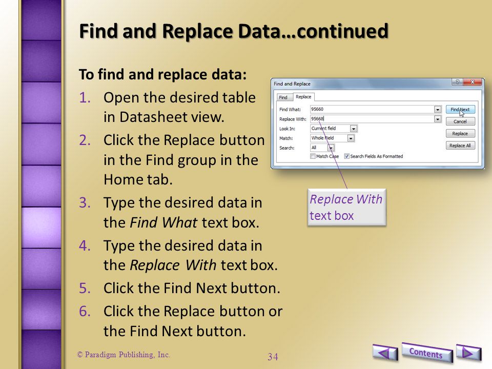 Find and Replace Data…continued