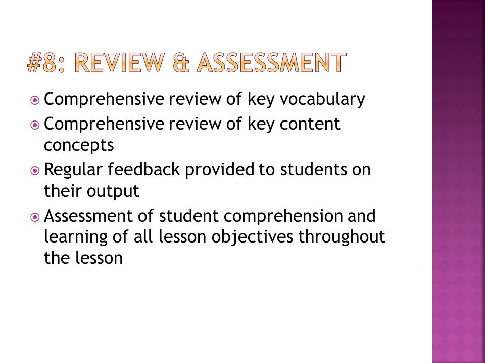 #8: Review & Assessment Comprehensive review of key vocabulary