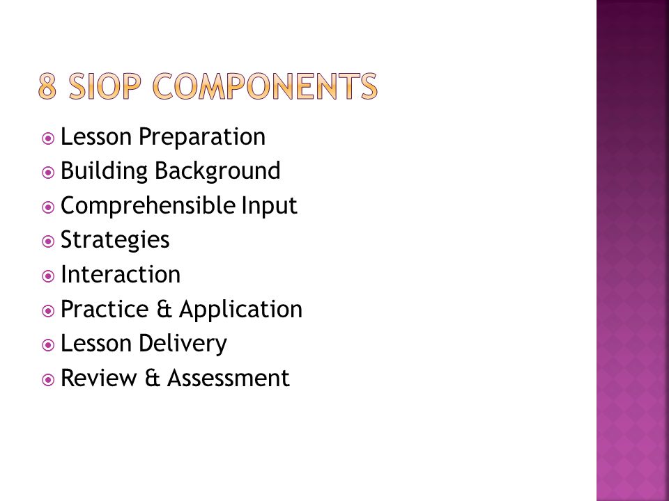 8 siop components Lesson Preparation Building Background