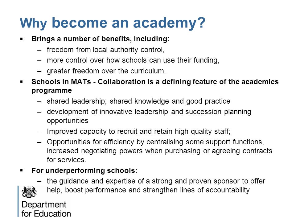 Why become an academy Brings a number of benefits, including: