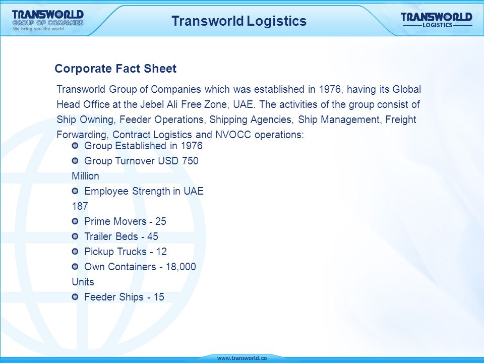 Transworld Logistics Corporate Fact Sheet