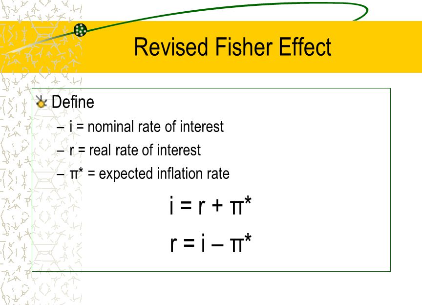 i = r + π* r = i – π* Revised Fisher Effect Define