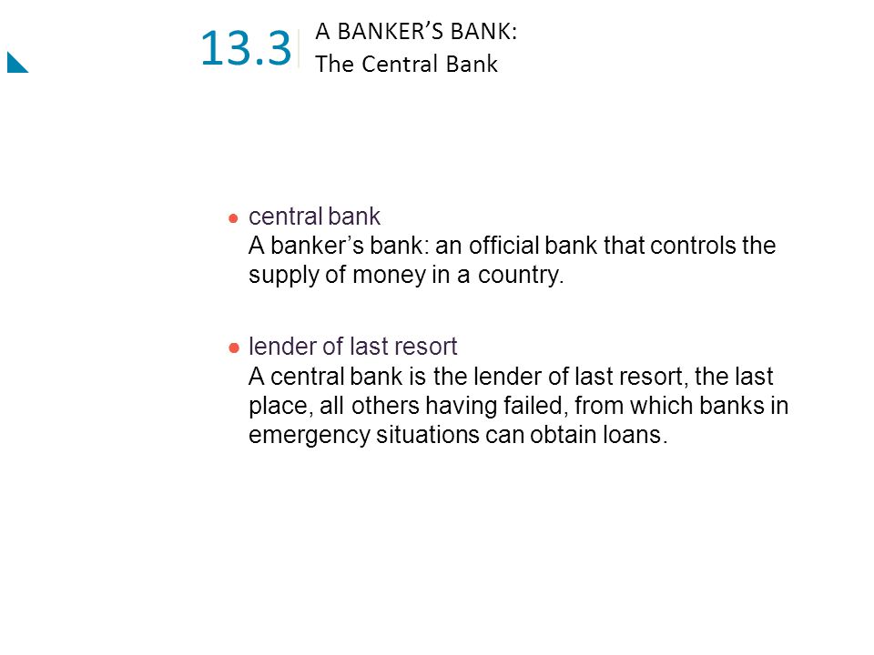 13.3 A BANKER’S BANK: The Central Bank