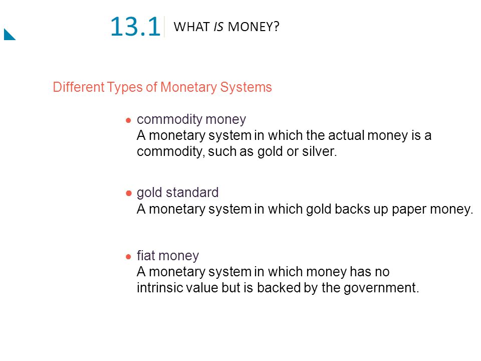 13.1 WHAT IS MONEY Different Types of Monetary Systems