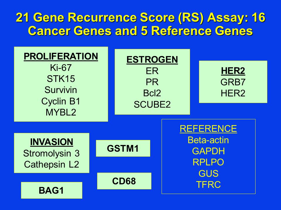 21 Gene Recurrence Score (RS) Assay: 16 Cancer Genes and 5 Reference Genes
