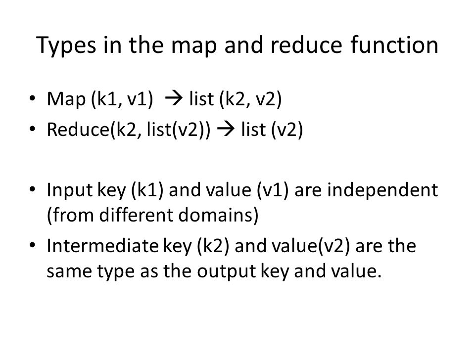 Types in the map and reduce function