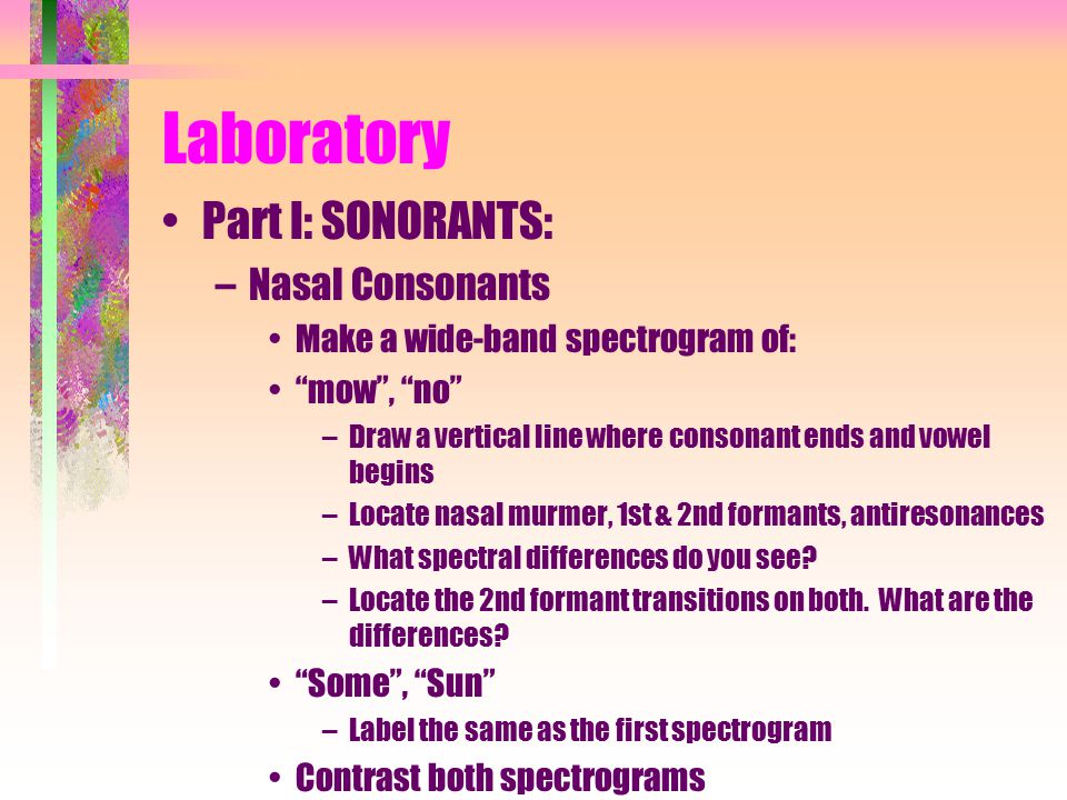 Laboratory Part I: SONORANTS: Nasal Consonants