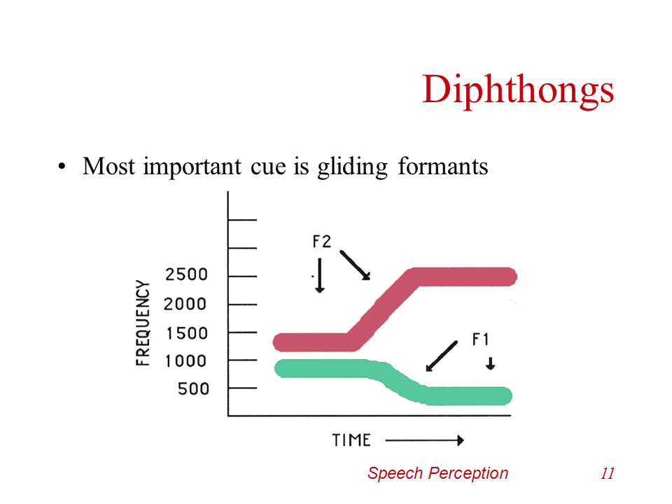 Diphthongs Most important cue is gliding formants Speech Perception