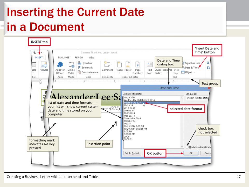 Inserting the Current Date in a Document
