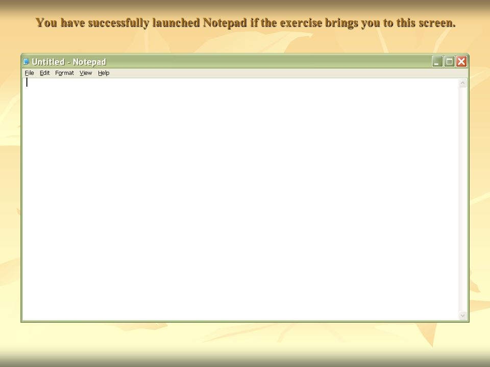 You have successfully launched Notepad if the exercise brings you to this screen.