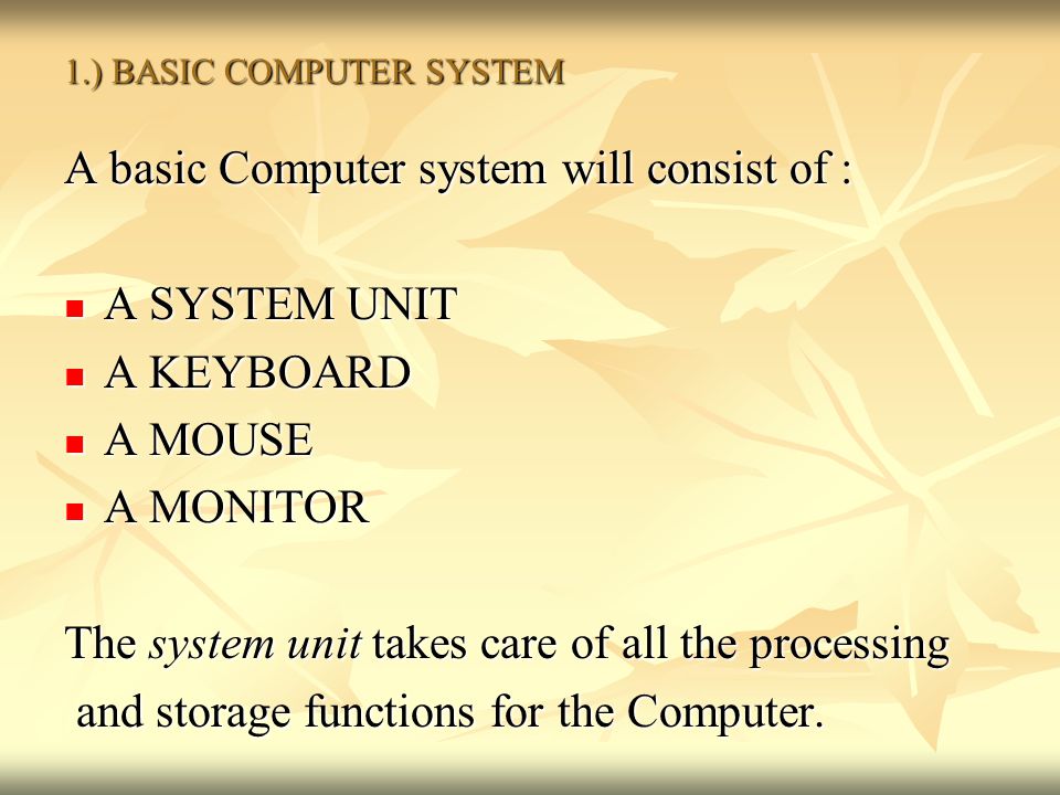 1.) BASIC COMPUTER SYSTEM