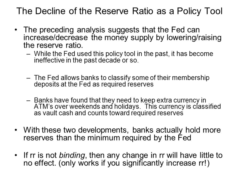 The Decline of the Reserve Ratio as a Policy Tool