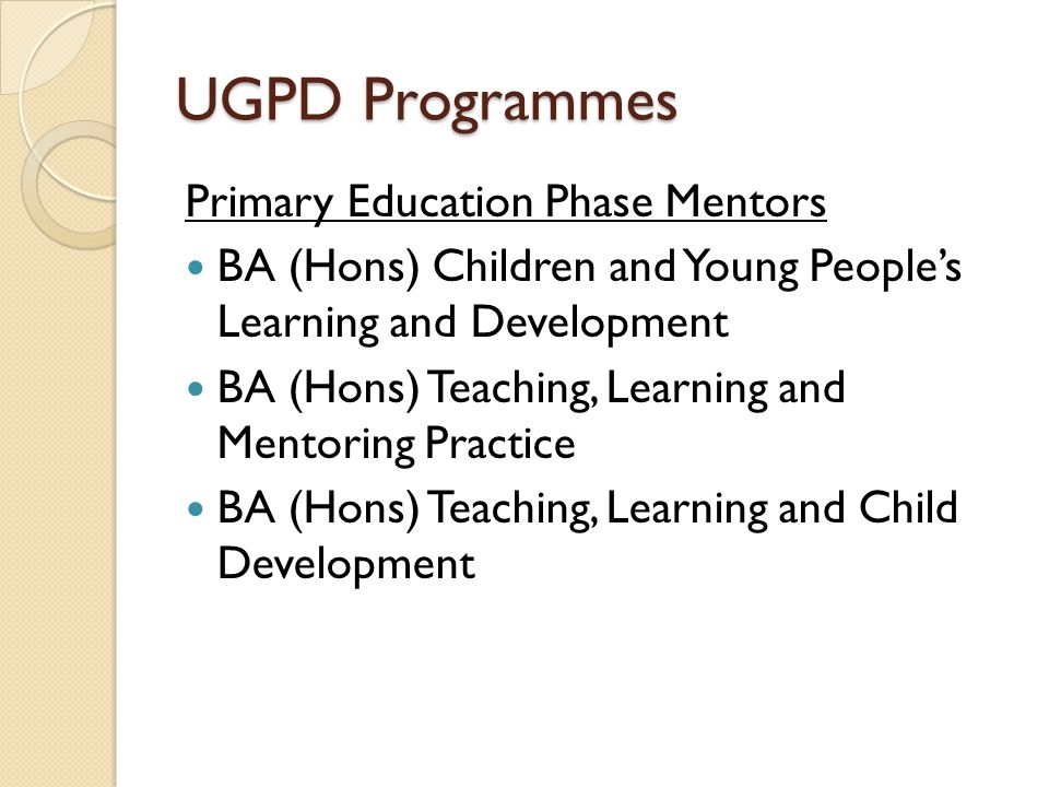 UGPD Programmes Primary Education Phase Mentors