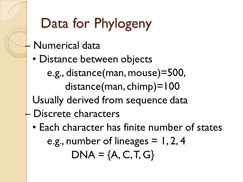 Data for Phylogeny