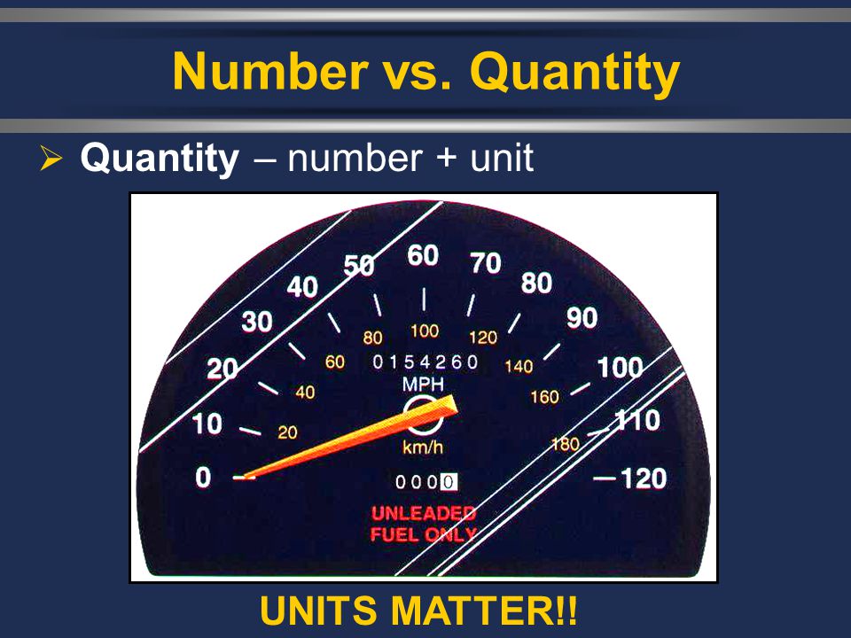 Number vs. Quantity Quantity – number + unit UNITS MATTER!!
