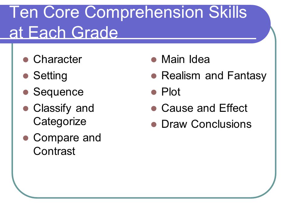 Ten Core Comprehension Skills at Each Grade