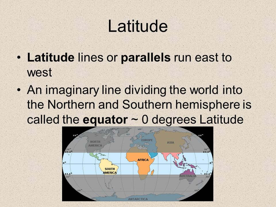 Latitude Latitude lines or parallels run east to west