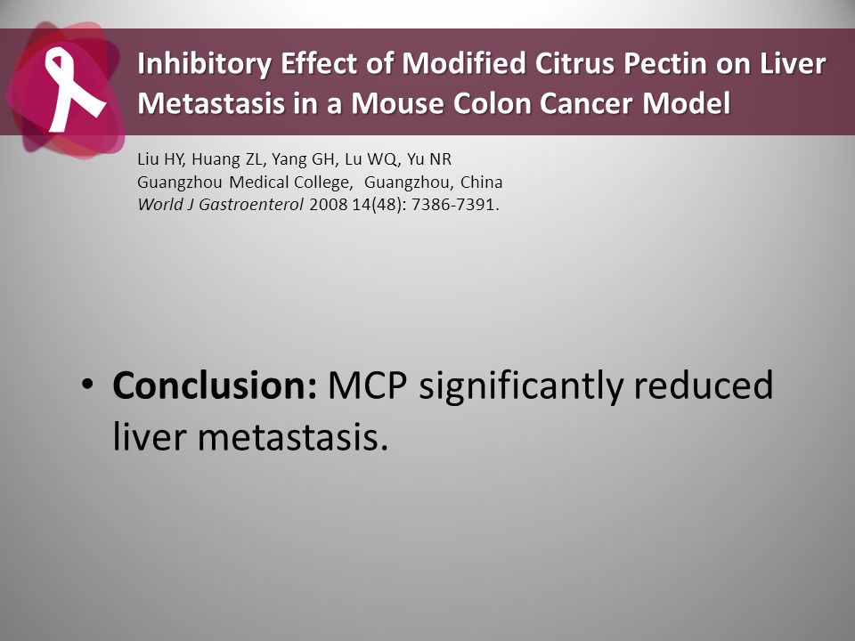 Conclusion: MCP significantly reduced liver metastasis.