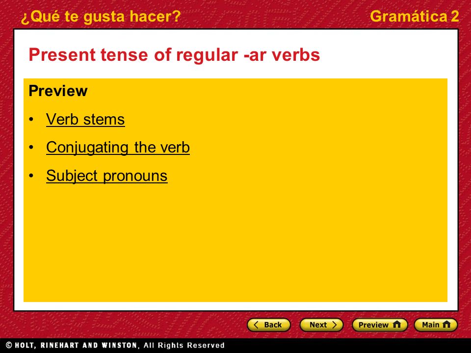 Present tense of regular -ar verbs