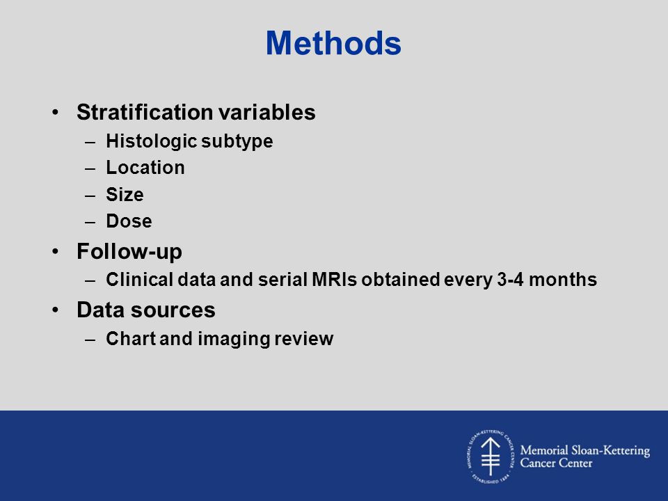 Methods Stratification variables Follow-up Data sources