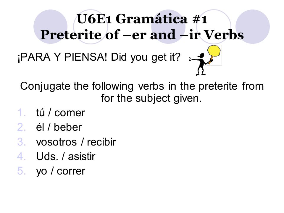 U6E1 Gramática #1 Preterite of –er and –ir Verbs