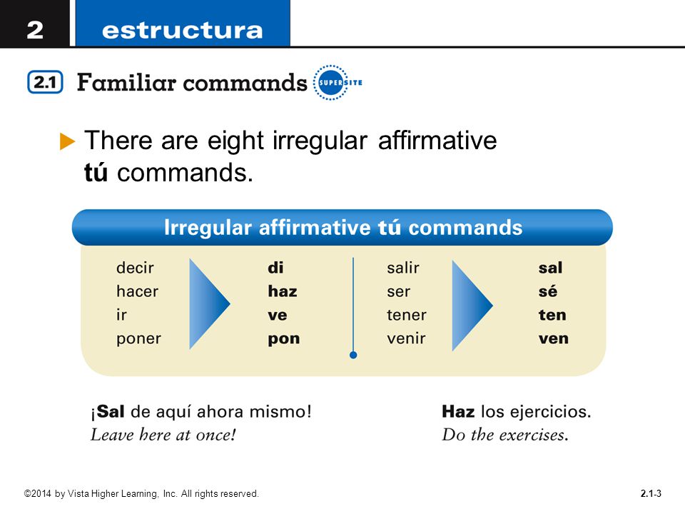 There are eight irregular affirmative tú commands.