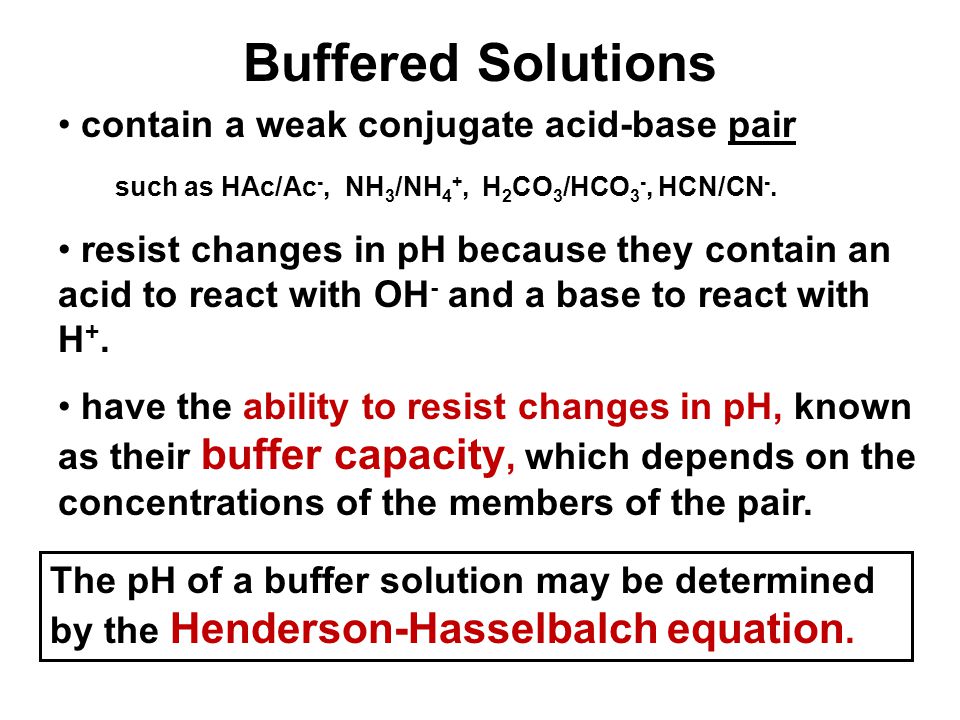 Buffered Solutions contain a weak conjugate acid-base pair