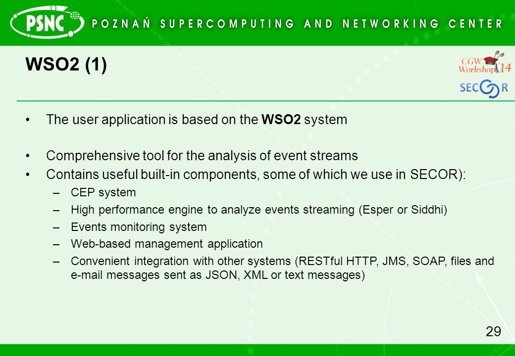 WSO2 (1) The user application is based on the WSO2 system