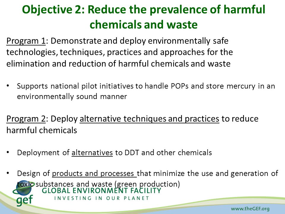 Objective 2: Reduce the prevalence of harmful chemicals and waste
