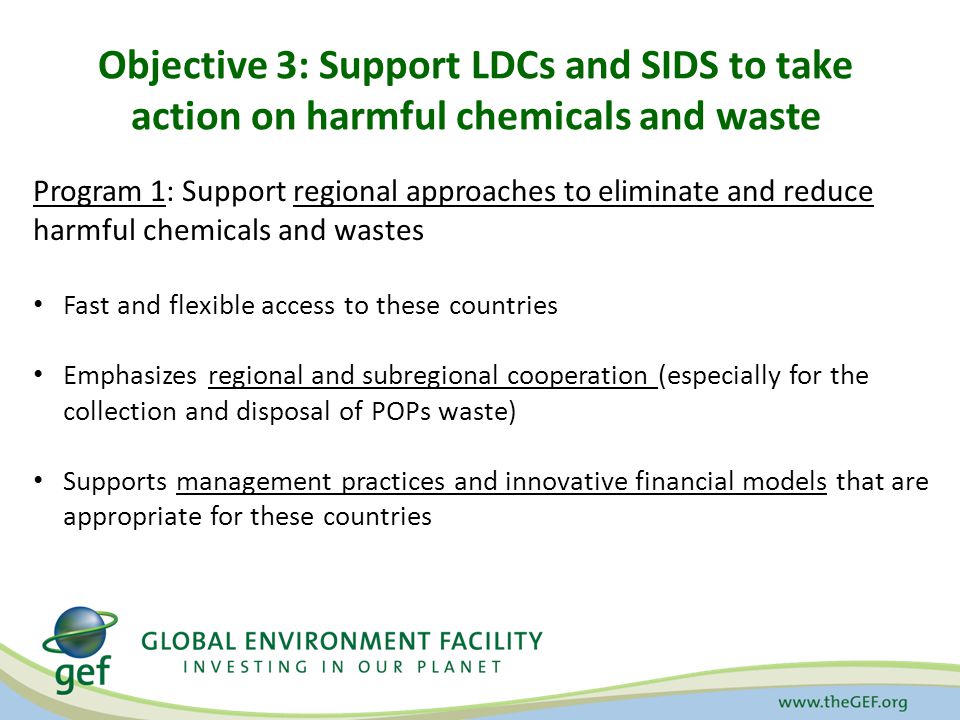 Objective 3: Support LDCs and SIDS to take action on harmful chemicals and waste