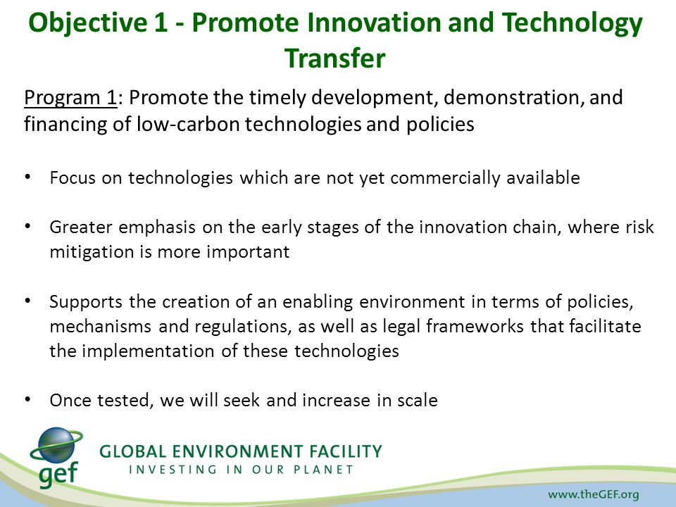Objective 1 - Promote Innovation and Technology Transfer