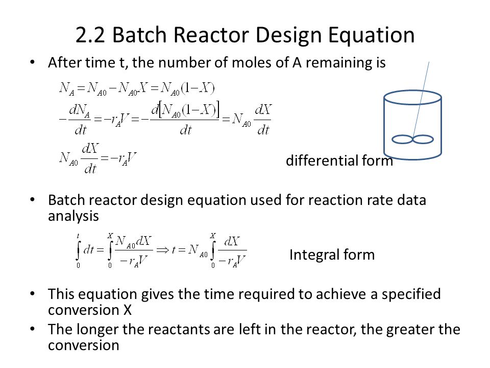 2.2 Batch Reactor Design Equation