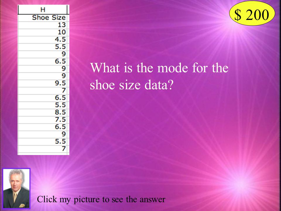 $ 200 What is the mode for the shoe size data
