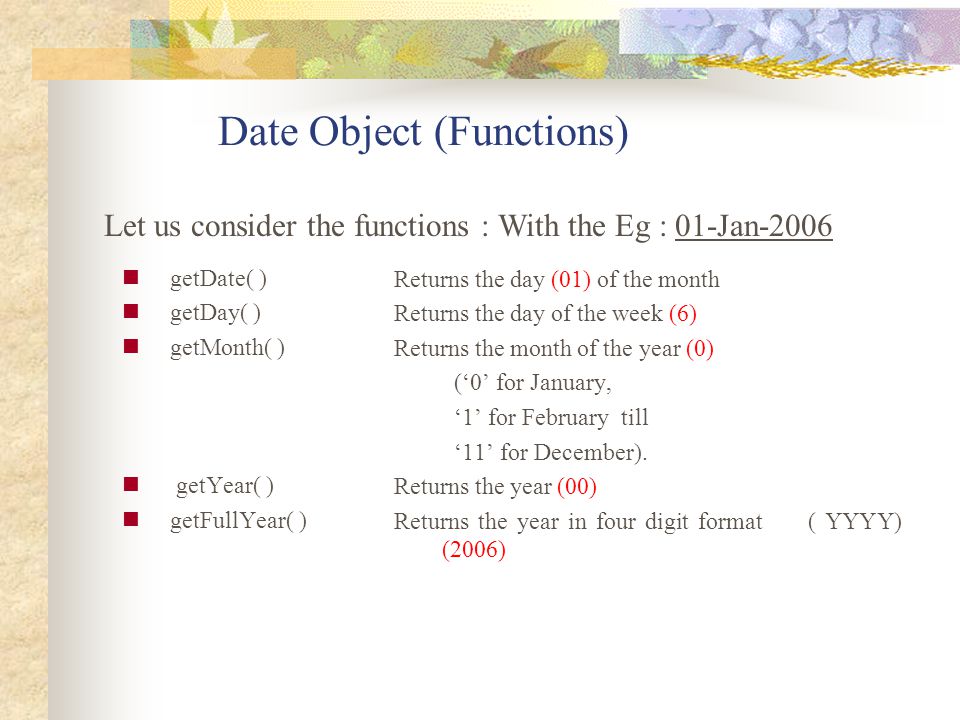 Date Object (Functions)