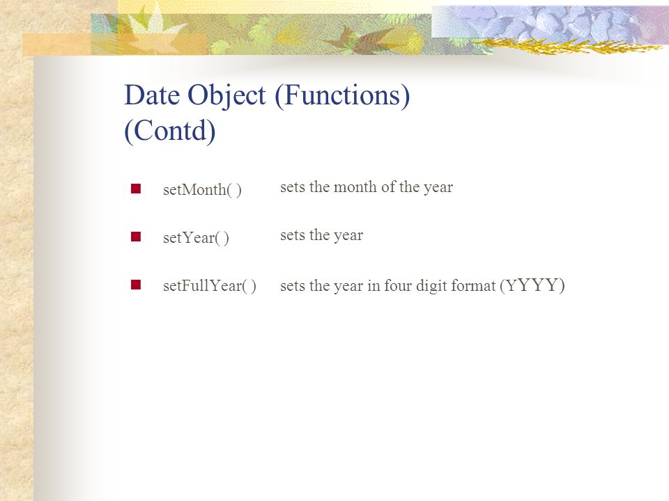 Date Object (Functions) (Contd)