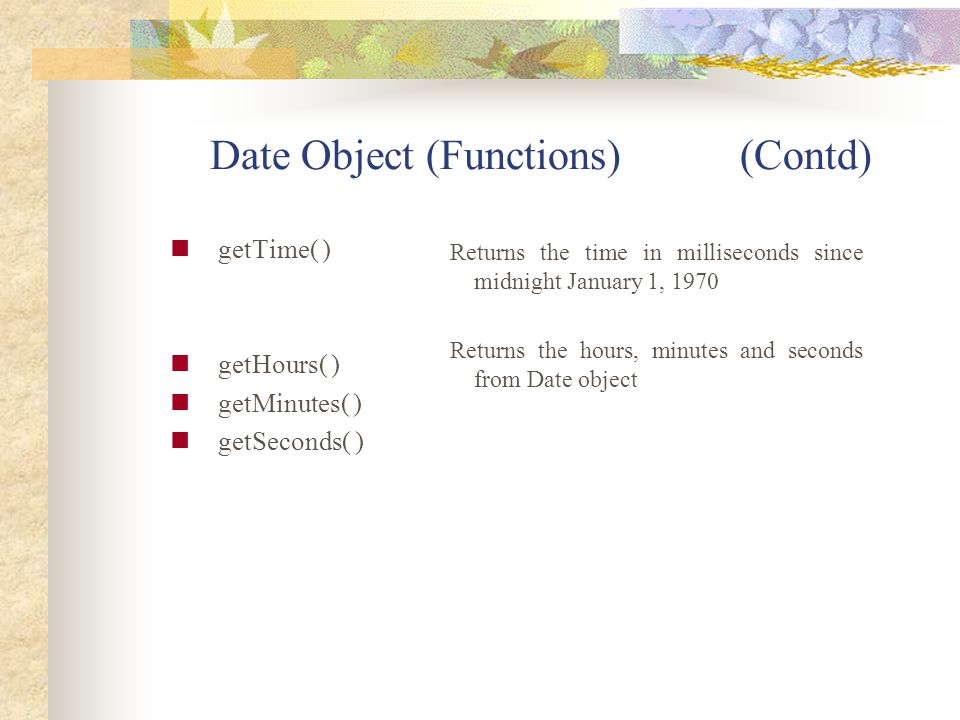 Date Object (Functions) (Contd)