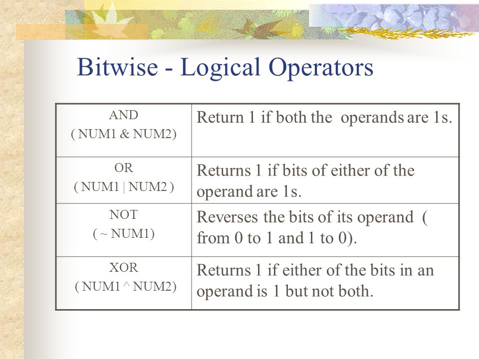 Bitwise - Logical Operators